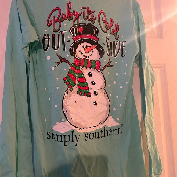 Simply Southern long sleeve mint green snowman shirt - Picture 2 of 2